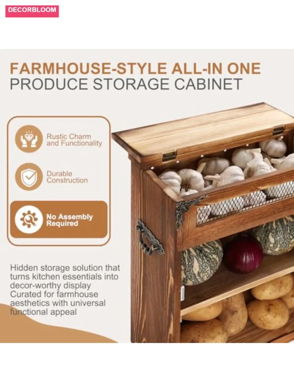 Wood Potato Onion Storage Bin Kitchen Countertop Vegetable Holder